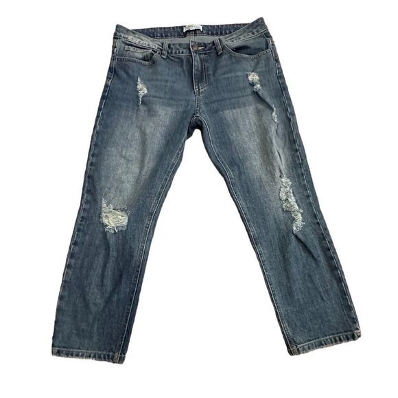 Cello Cropped Distressed Mid-Rise Denim Jeans Medium Blue Wash Juniors Size 9 - Picture 1 of 4